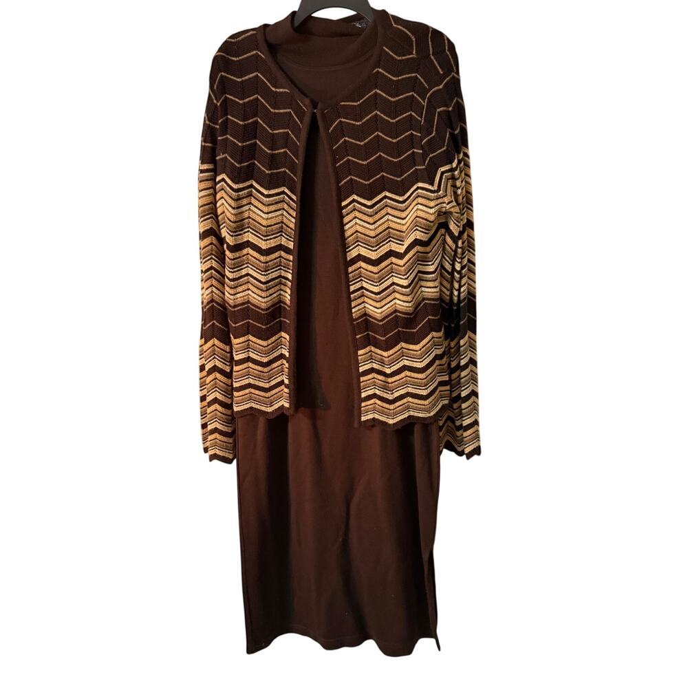 Y2K Dorby 2 piece dress and sweater‎ jacket set brown Women's Size Large